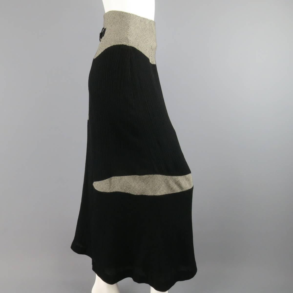 Women's Vintage MATSUDA Size 4 Black Textured Wool / Nylon & Houndstooth Flare Skirt