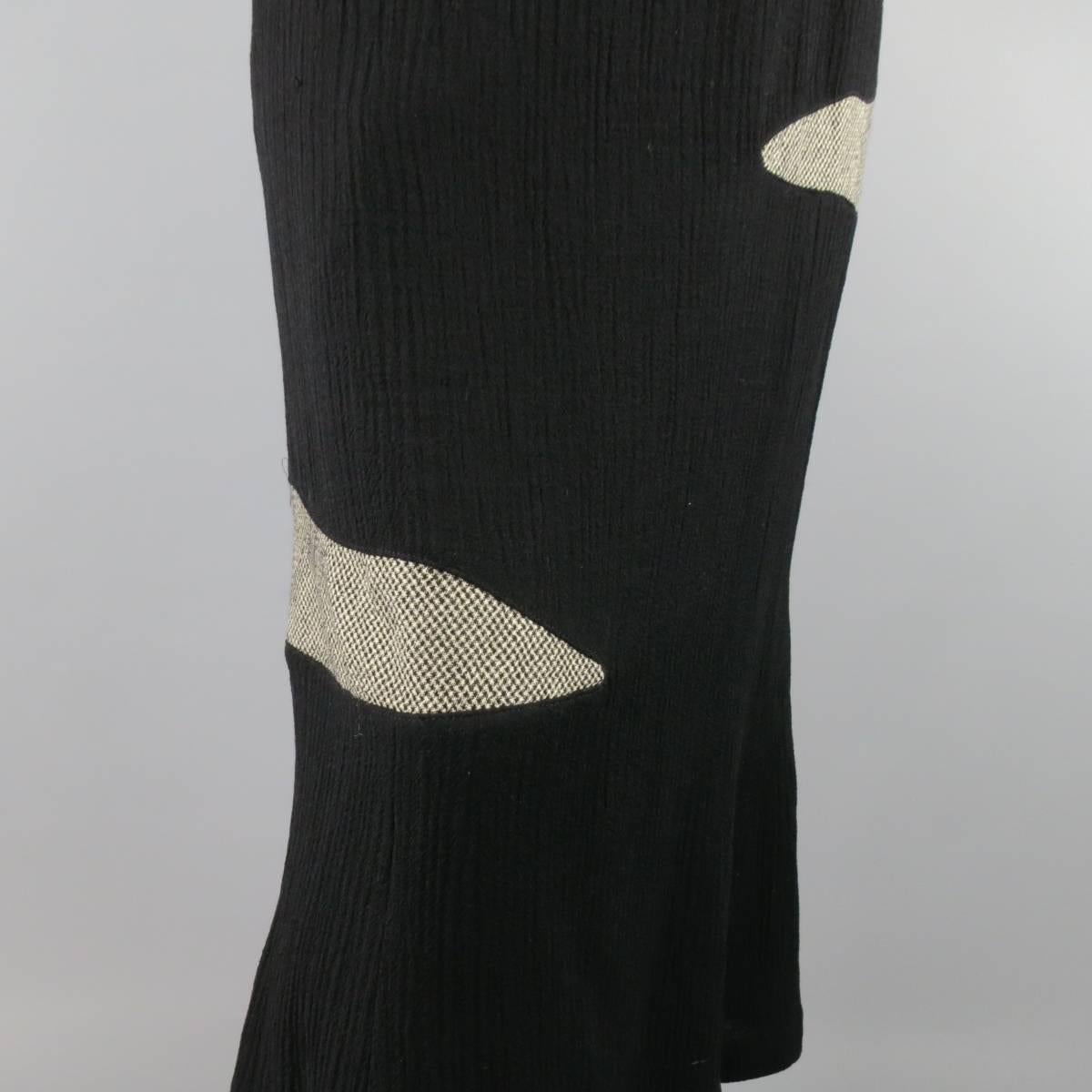Vintage MATSUDA Size 4 Black Textured Wool / Nylon & Houndstooth Flare Skirt In Good Condition In San Francisco, CA
