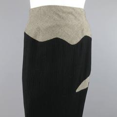 Vintage MATSUDA Size 4 Black Textured Wool / Nylon & Houndstooth Flare Skirt