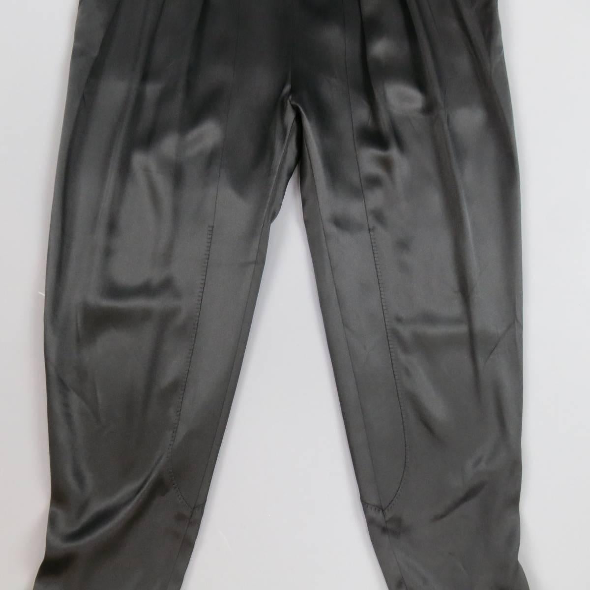 GIVENCHY Size 12 Black Silk Satin Pleated Drop Crotch Pants In Excellent Condition In San Francisco, CA