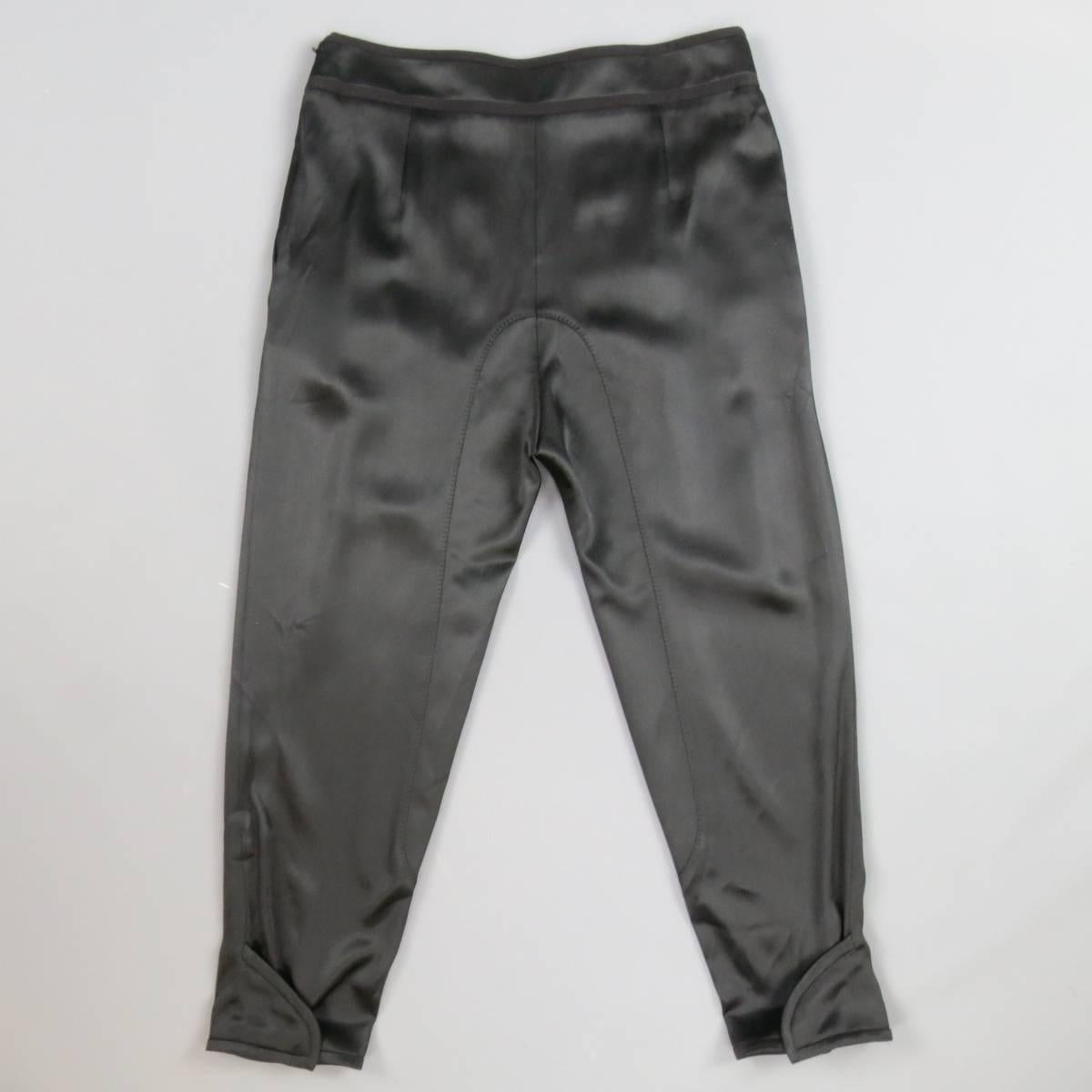 Women's GIVENCHY Size 12 Black Silk Satin Pleated Drop Crotch Pants