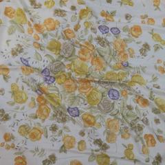 LORO PIANA Cream Silk / Cashmere Orange Gold & Purple Floral Print Shawl