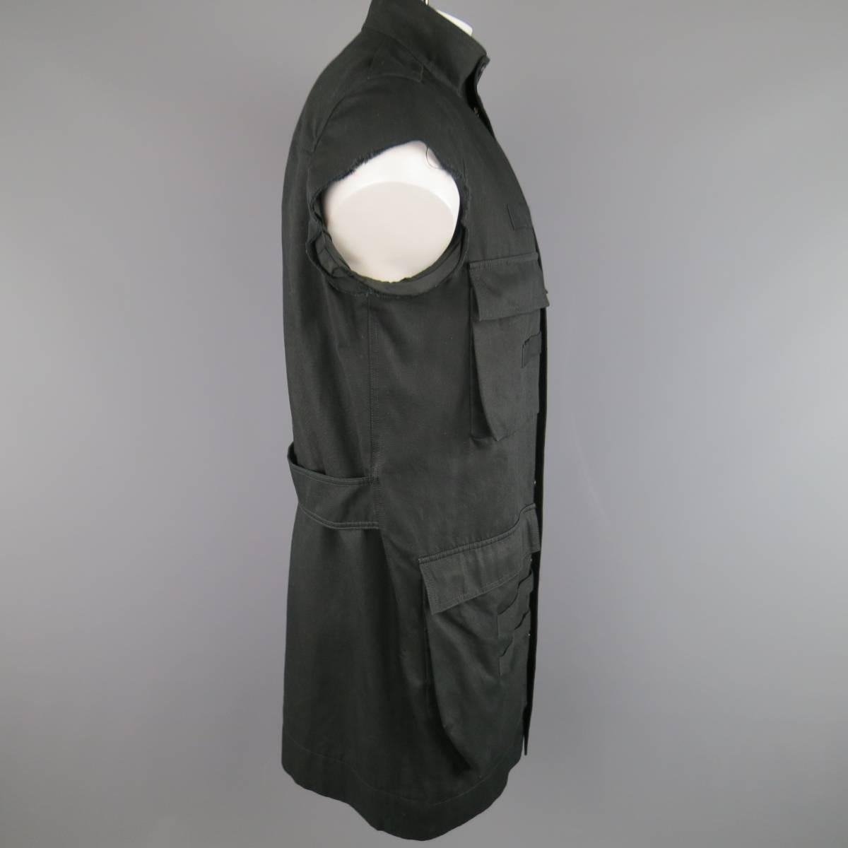 RICK OWENS CYCLOPS S/S 2016 42 Black Solid Cotton Military Pocket Vest In Excellent Condition In San Francisco, CA