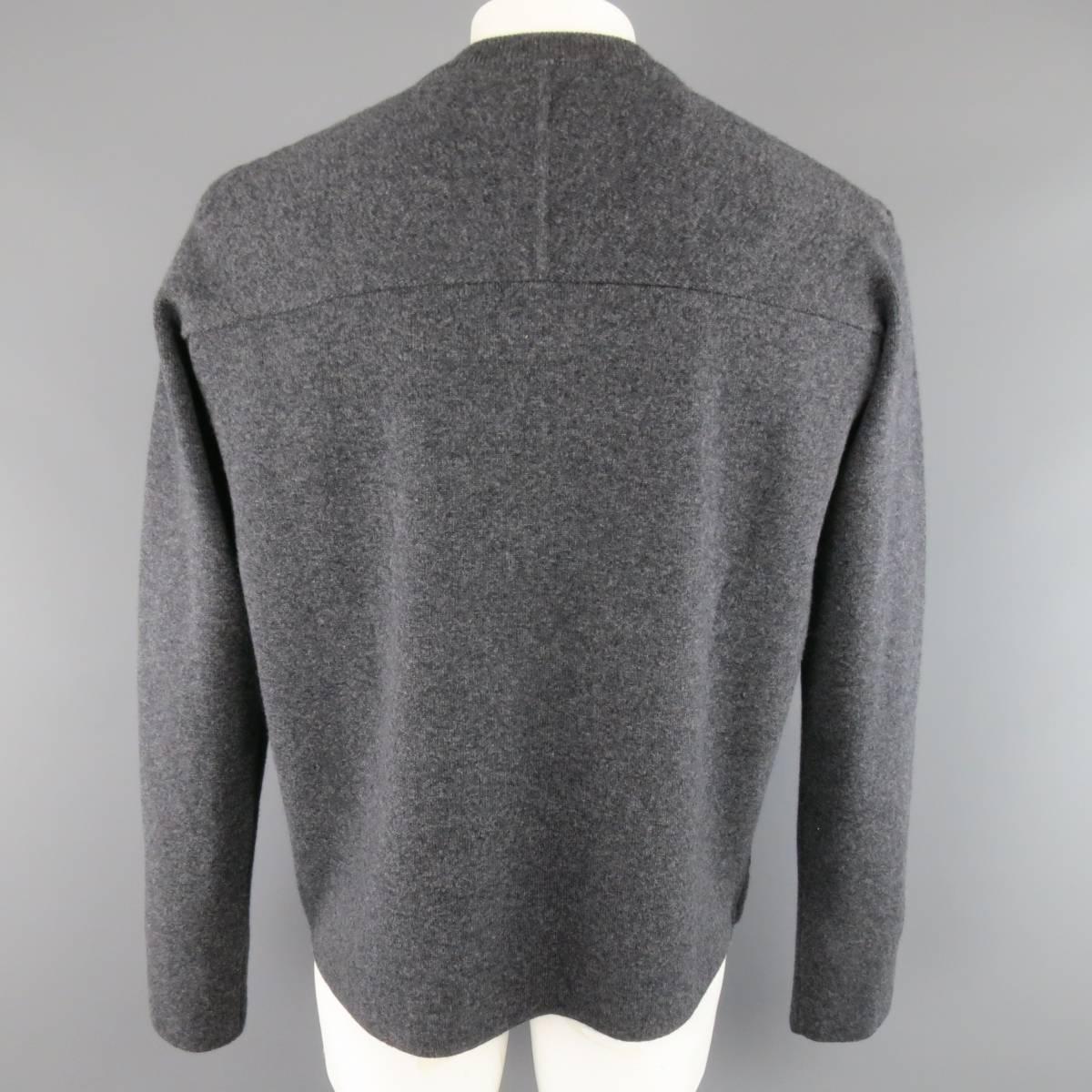 Men's JIL SANDER Sweater - Heather Gray Textured Wool / Cashmere Pullover 3