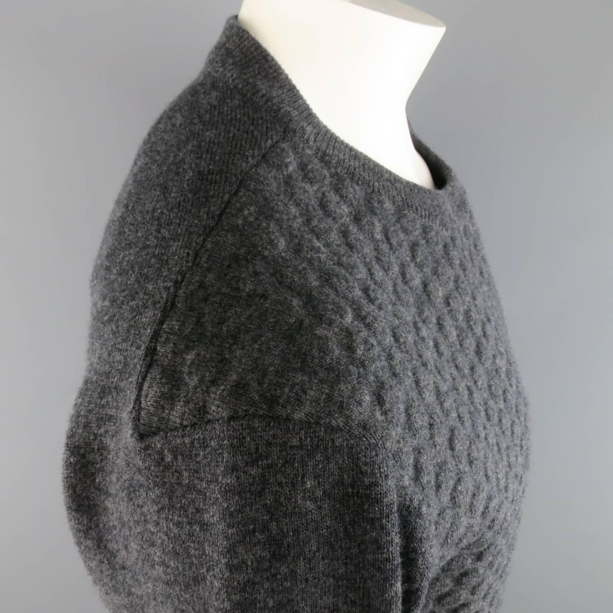 Men's JIL SANDER Sweater - Heather Gray Textured Wool / Cashmere Pullover 2