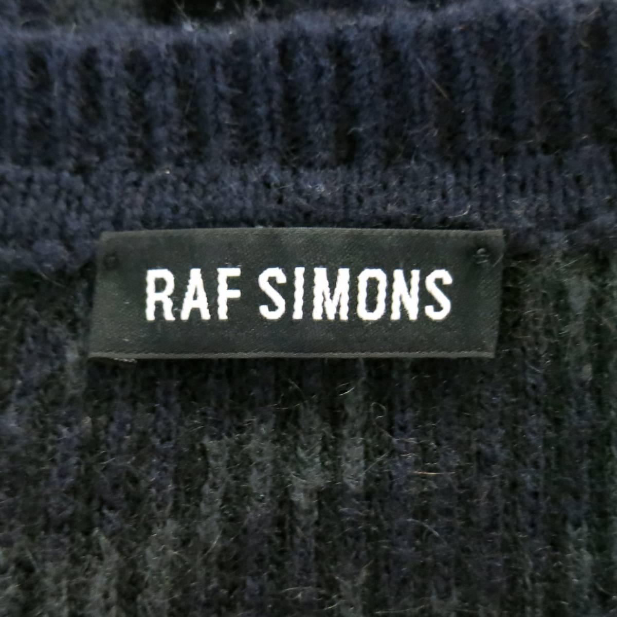 RAF SIMONS Size S Navy & Grey Cheetah Print Mohair Blend Pullover Sweater In Good Condition In San Francisco, CA