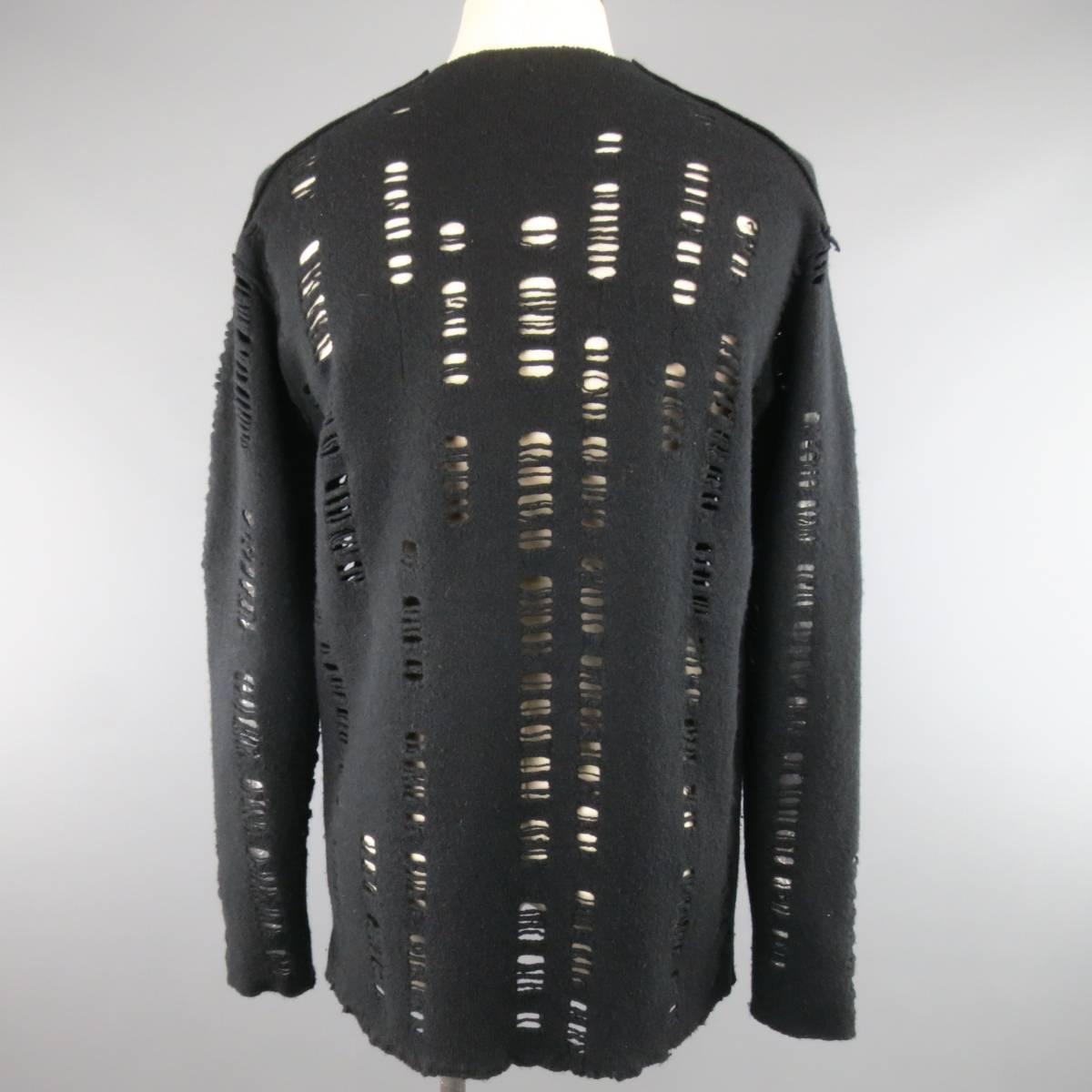 DAMIR DOMA Size 38 Black Distressed Wool / Cashmere Crewneck Pullover 1