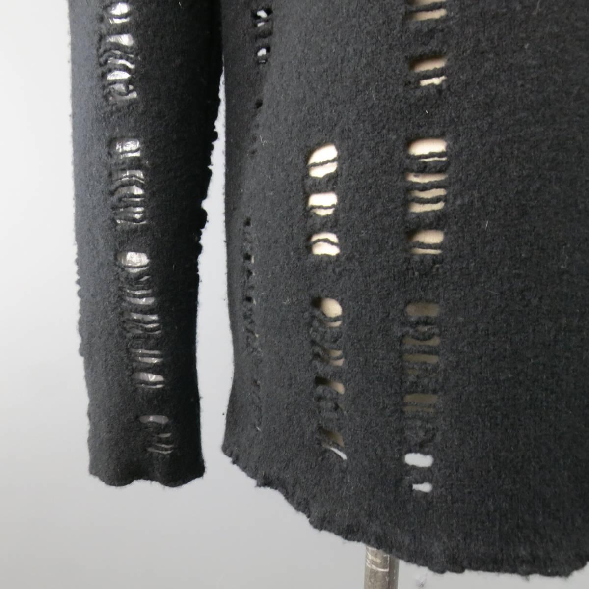 DAMIR DOMA Size 38 Black Distressed Wool / Cashmere Crewneck Pullover In Excellent Condition In San Francisco, CA