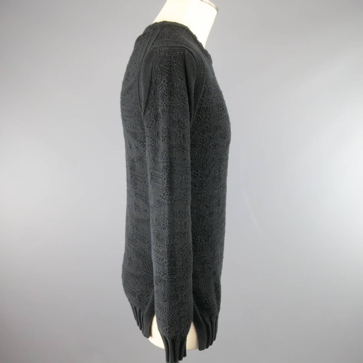 Women's or Men's SILENT by DAMIR DOMA Size S Black Textured Cotton Knit Crewneck Slit Pullover