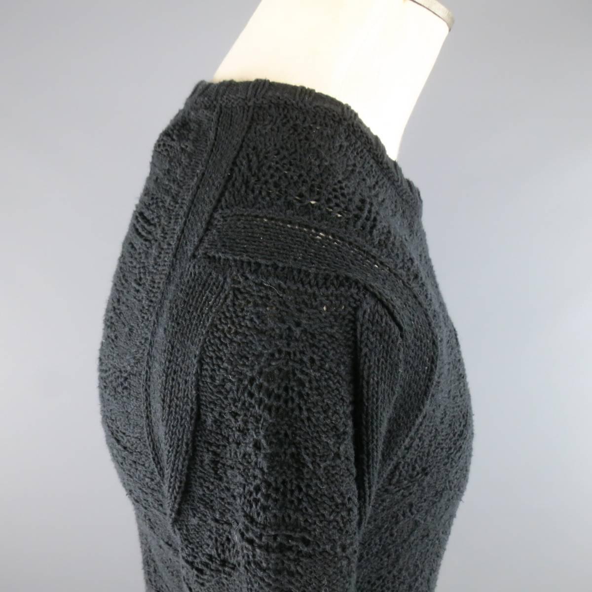 SILENT by DAMIR DOMA Size S Black Textured Cotton Knit Crewneck Slit Pullover In Excellent Condition In San Francisco, CA