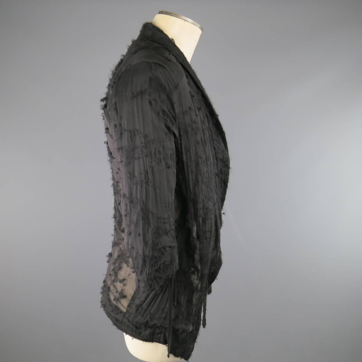 DAMIR DOMA 36 Black Pill Textured Sheer Silk / Wool Half Wrap Coat 1
