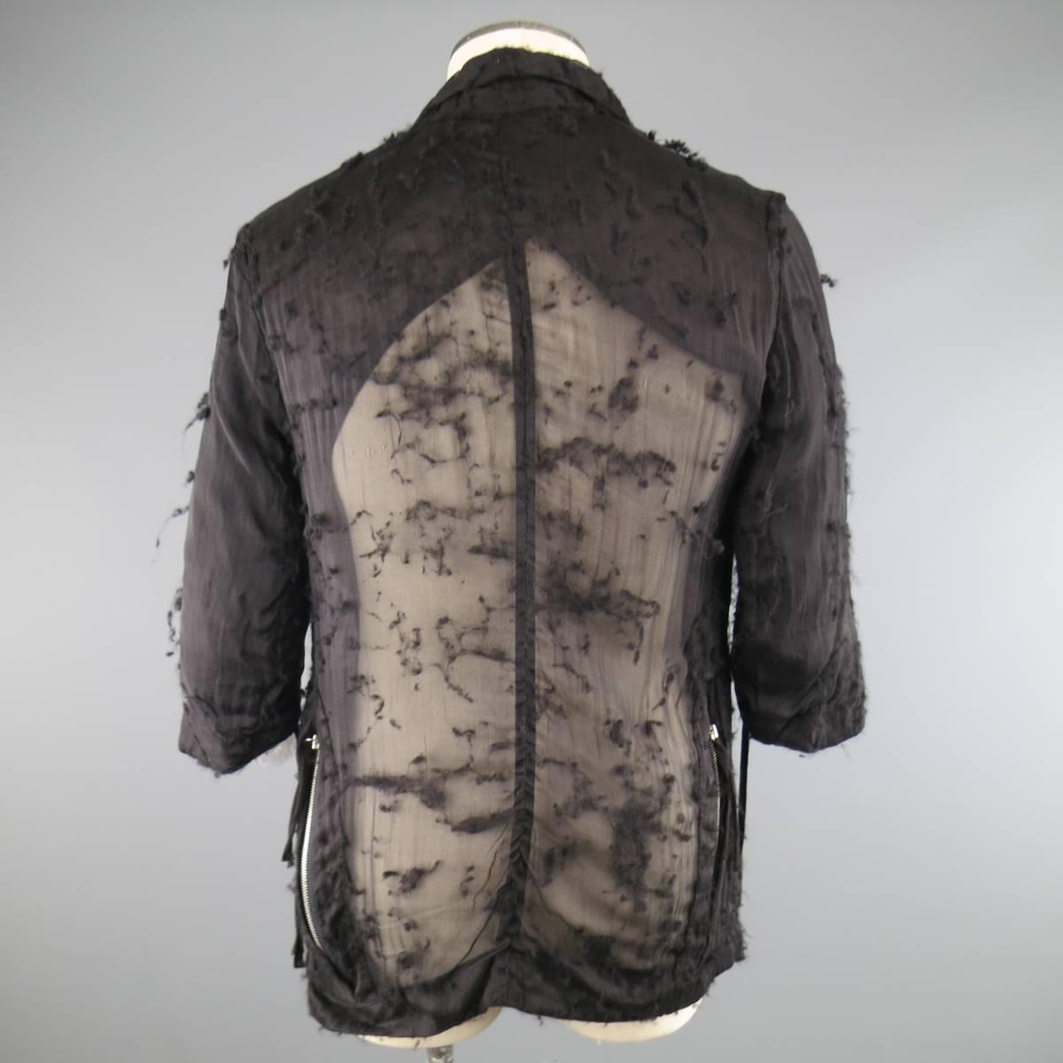 DAMIR DOMA 36 Black Pill Textured Sheer Silk / Wool Half Wrap Coat 3