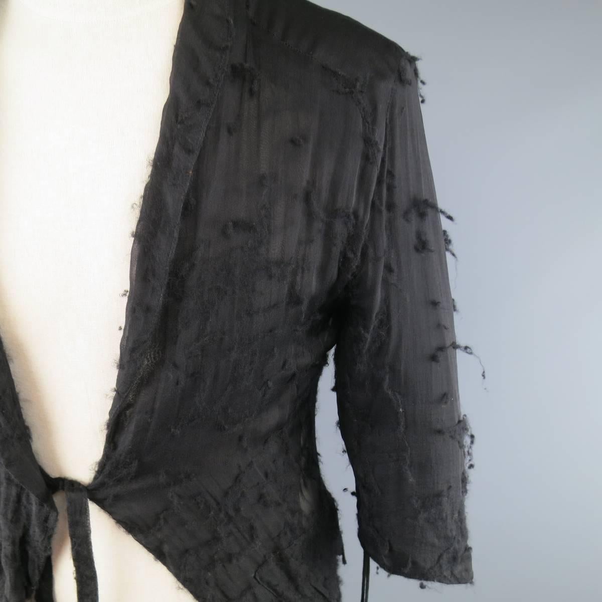 DAMIR DOMA 36 Black Pill Textured Sheer Silk / Wool Half Wrap Coat In Good Condition In San Francisco, CA