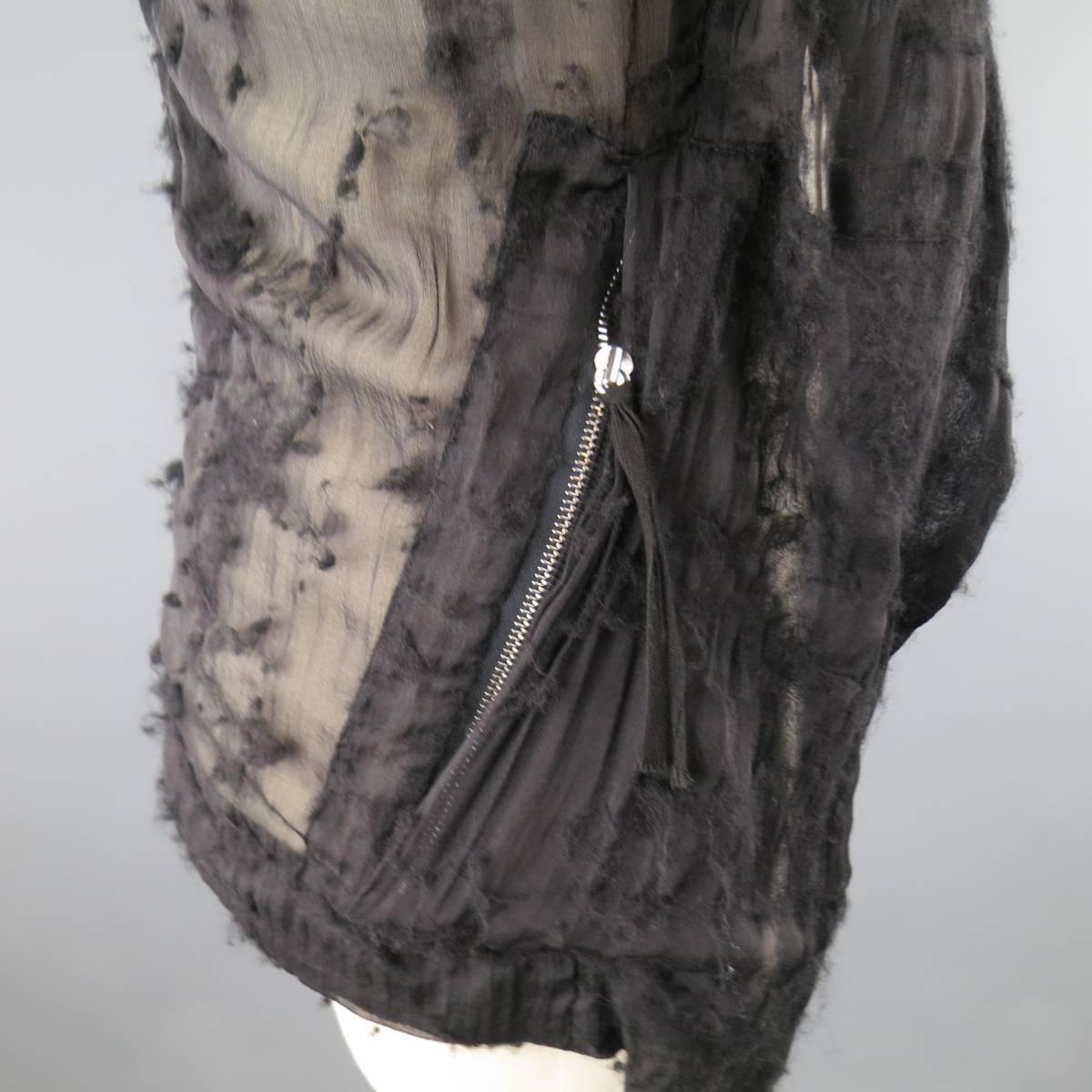 DAMIR DOMA 36 Black Pill Textured Sheer Silk / Wool Half Wrap Coat 2