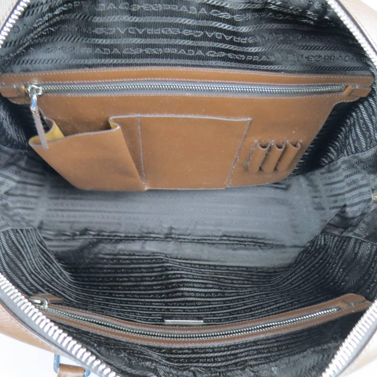 PRADA Light Brown Saffiano Leather Silver Lock Briefcase 2