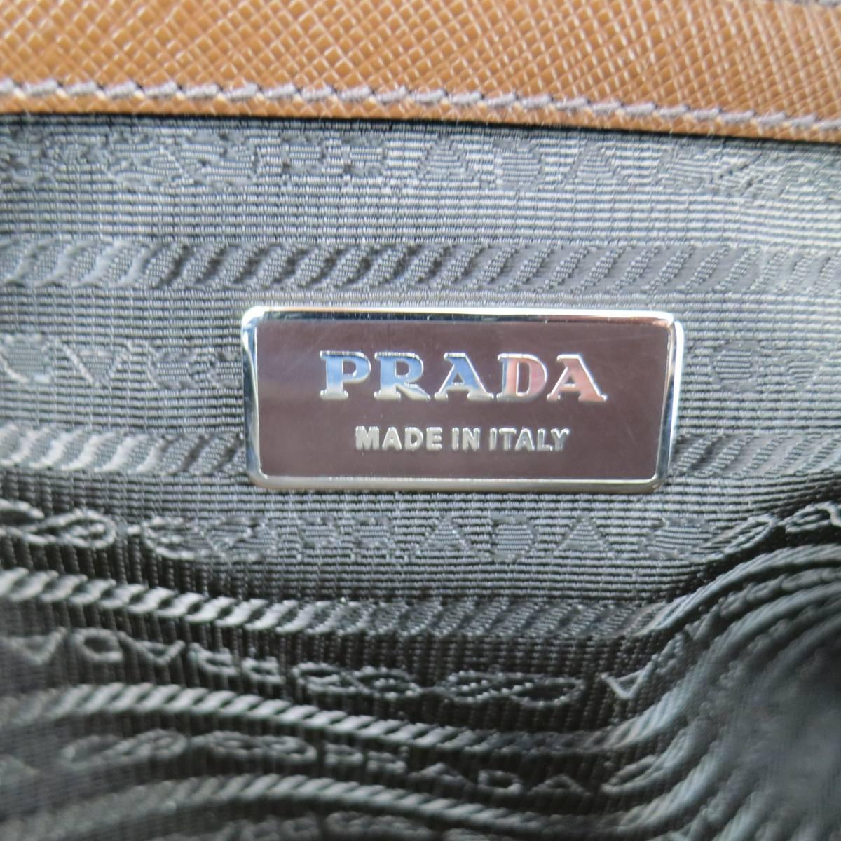 PRADA Light Brown Saffiano Leather Silver Lock Briefcase 3
