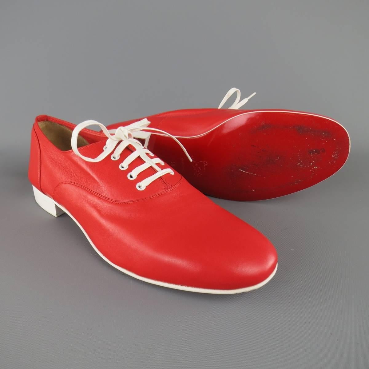 Men's CHRISTIAN LOUBOUTIN Size 9 Red & White Leather ALFRED FLAT Lace Up In Excellent Condition In San Francisco, CA