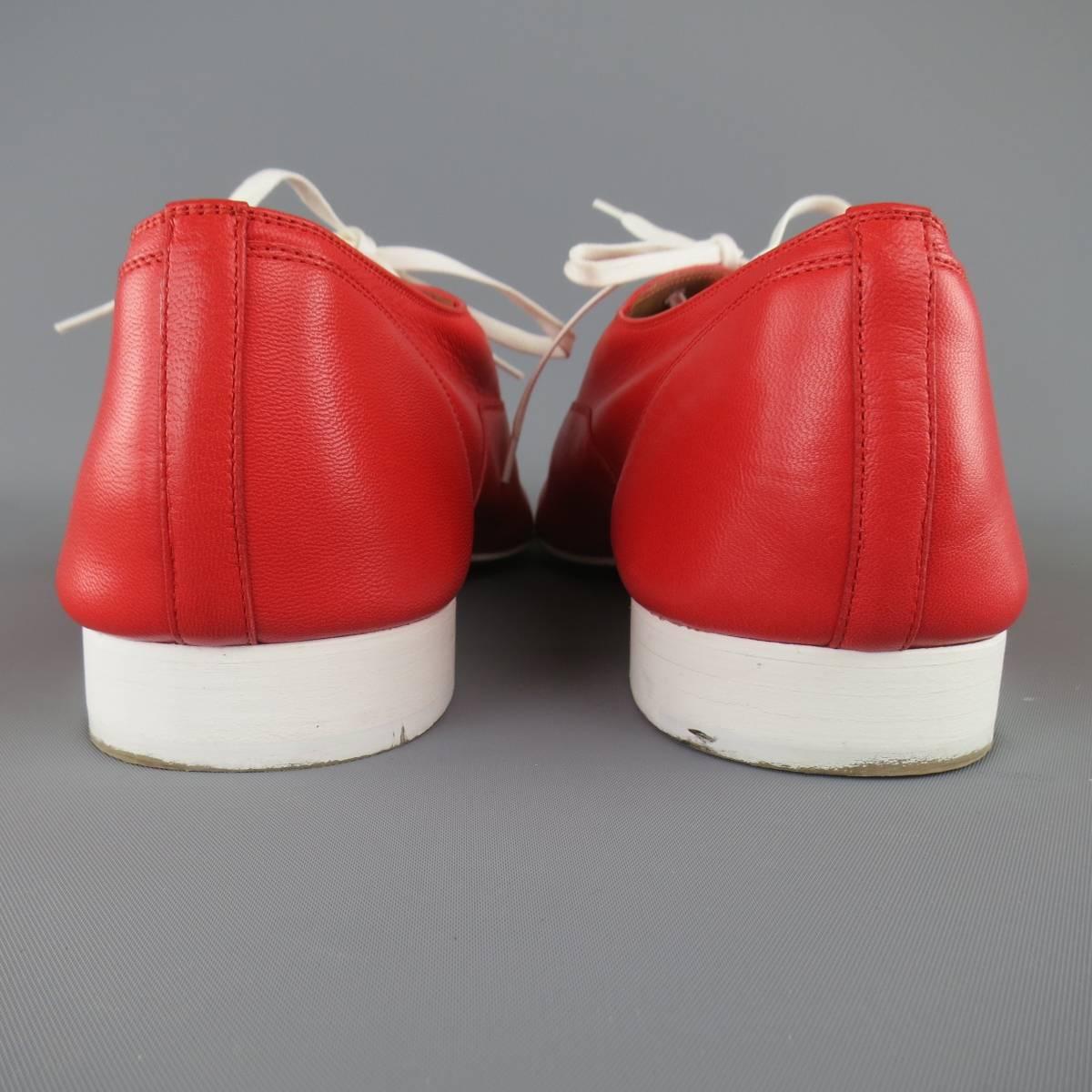 Men's CHRISTIAN LOUBOUTIN Size 9 Red & White Leather ALFRED FLAT Lace Up 2