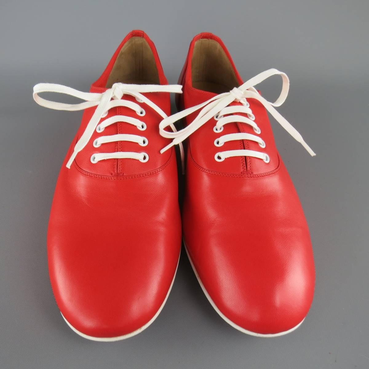 Men's CHRISTIAN LOUBOUTIN Size 9 Red & White Leather ALFRED FLAT Lace Up 1