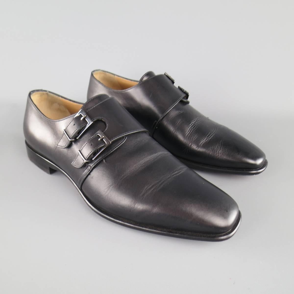 CHRISTIAN LOUBOUTIN Size 9 Black Leather VIKING FLAT DOuble Monk Strap Loafers In Excellent Condition In San Francisco, CA
