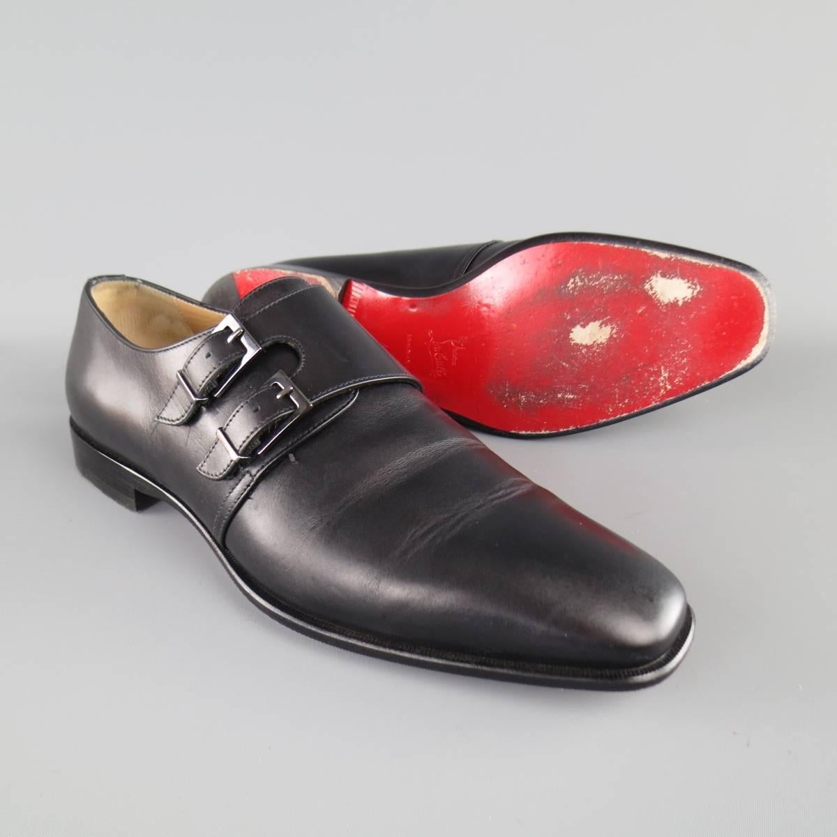 Men's CHRISTIAN LOUBOUTIN Size 9 Black Leather VIKING FLAT DOuble Monk Strap Loafers