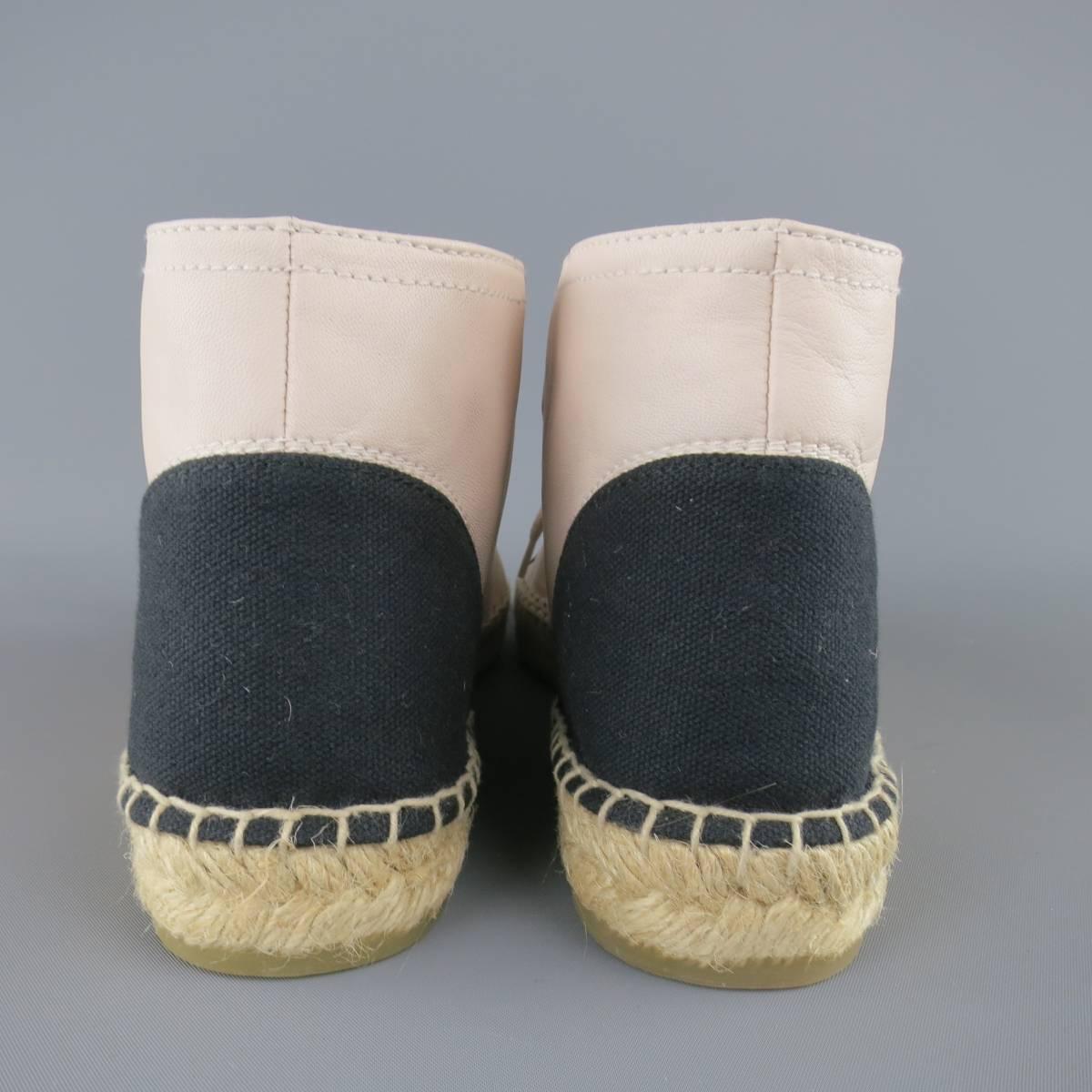 CHANEL Size 12 Light Pink & Black Leather & Canvas Espadrille Chukka Boots 2