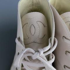 CHANEL Size 12 Light Pink & Black Leather & Canvas Espadrille Chukka Boots