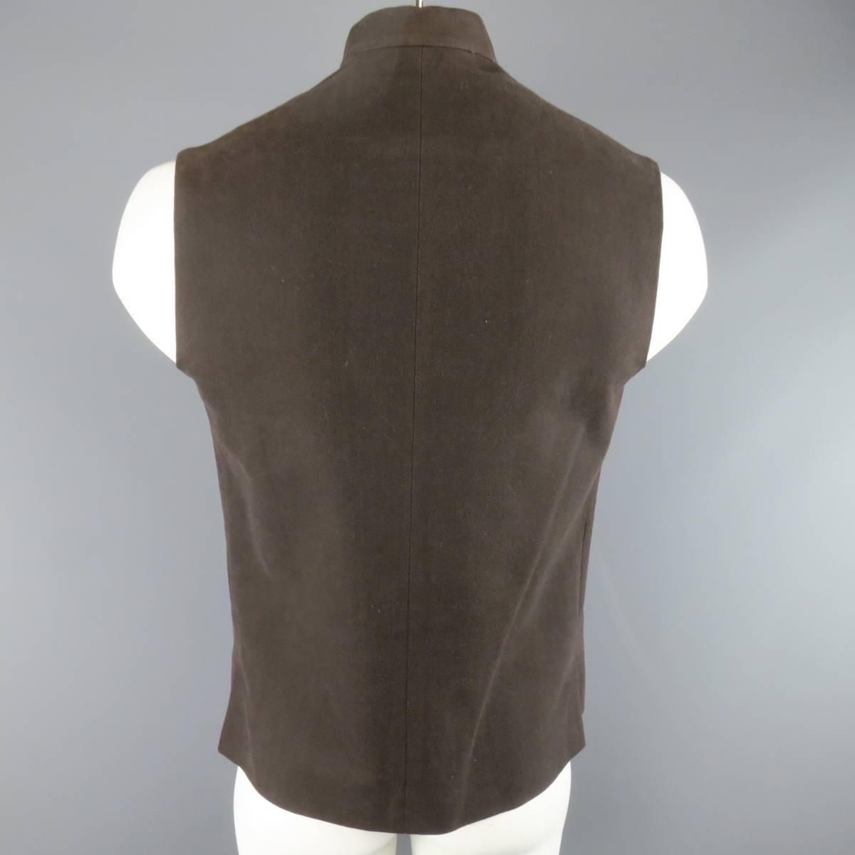 Y's by YOHJI YAMAMOTO L Brown Cotton Nehru Band Collar Vest In Excellent Condition In San Francisco, CA