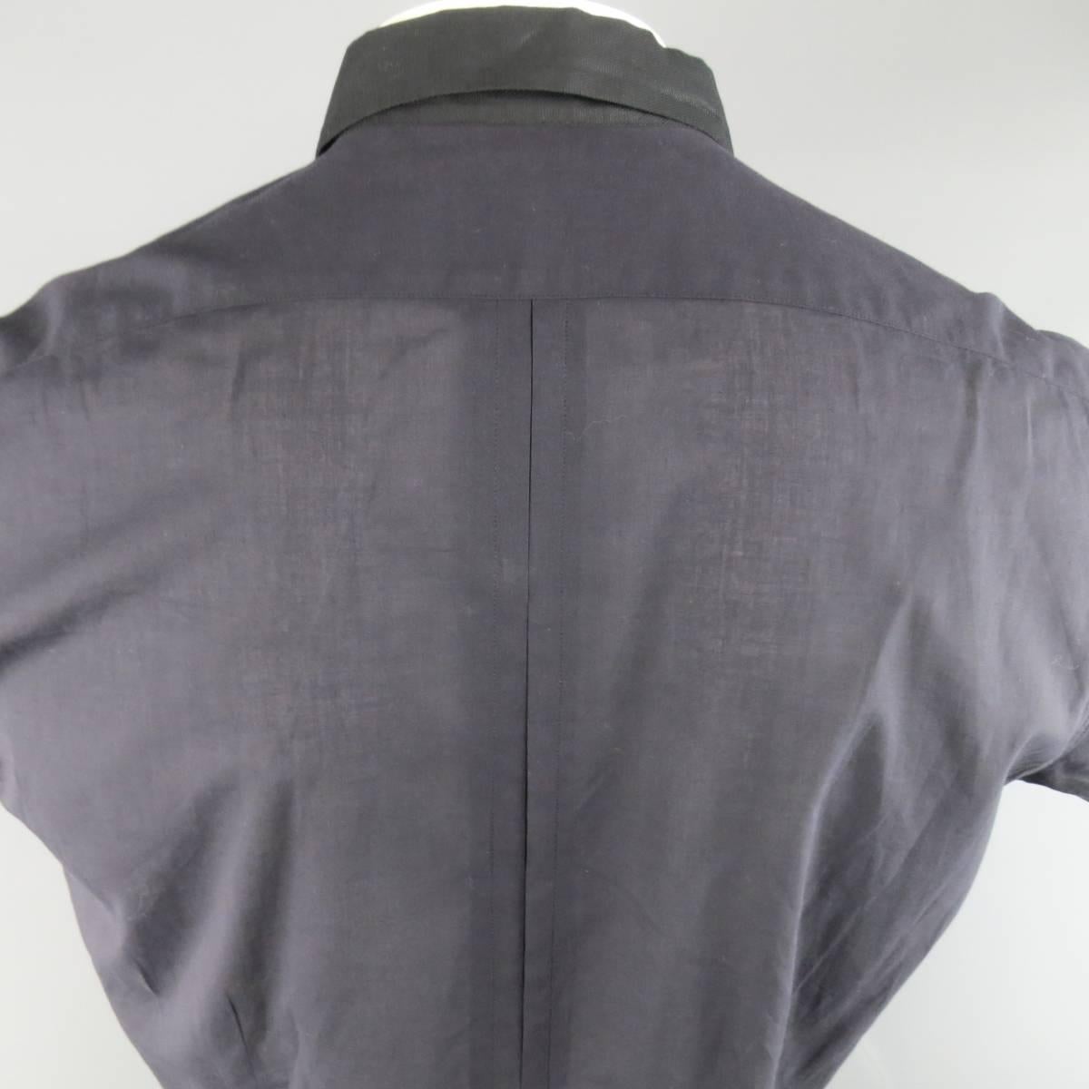 Men's DRIES VAN NOTEN Size L Black Mixed Fabrics Cotton Short Sleeve Shirt 1