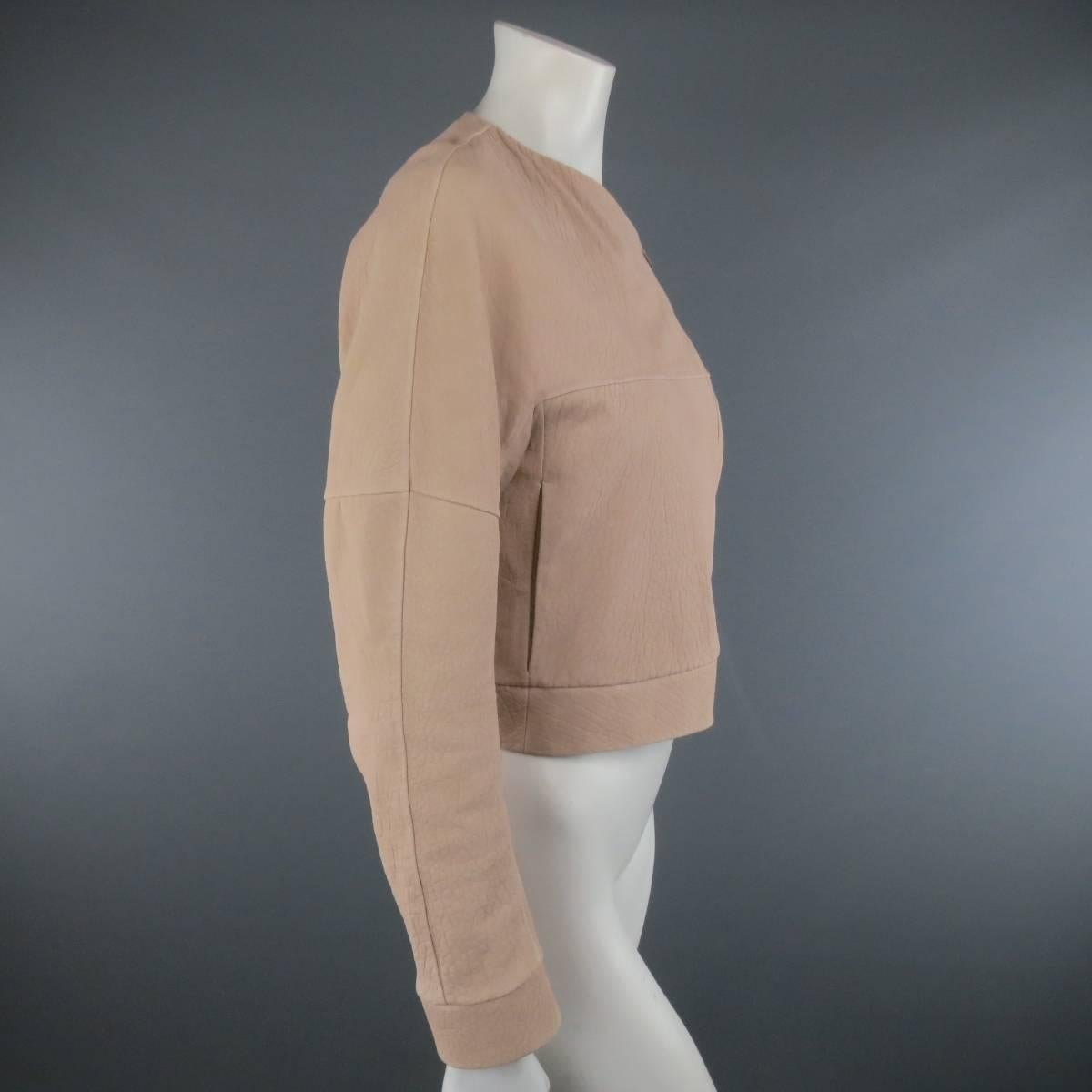 Women's BRUNELLO CUCINELLI Jacket - Size 2 Rose Pink Textured Leather Moto