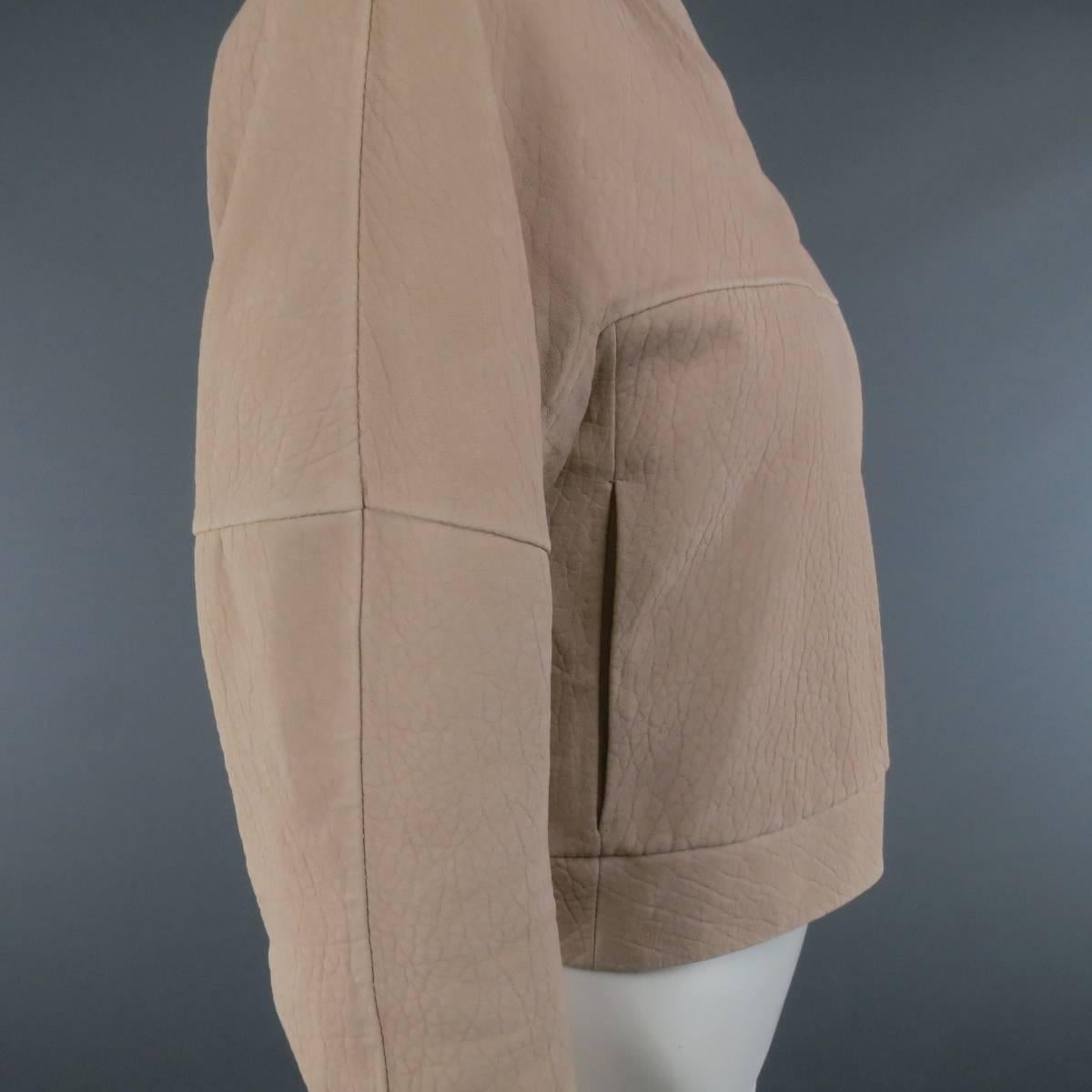 BRUNELLO CUCINELLI Jacket - Size 2 Rose Pink Textured Leather Moto 1