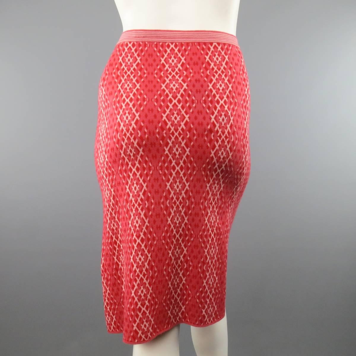 CHANEL Size 8 Red & Pink Rhombus Cashmere Fall 2003 Skirt 4
