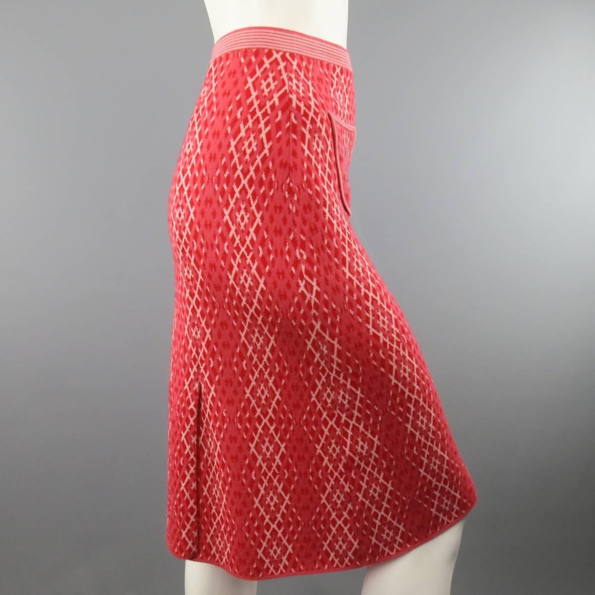 CHANEL Size 8 Red & Pink Rhombus Cashmere Fall 2003 Skirt 3