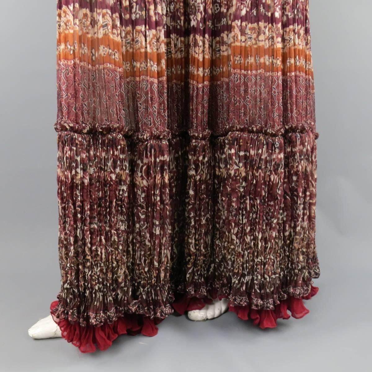 OSCAR DE LA RENTA Skirt - Size 8 Burgundy Floral Textured Silk Boho Maxi Skirt 1