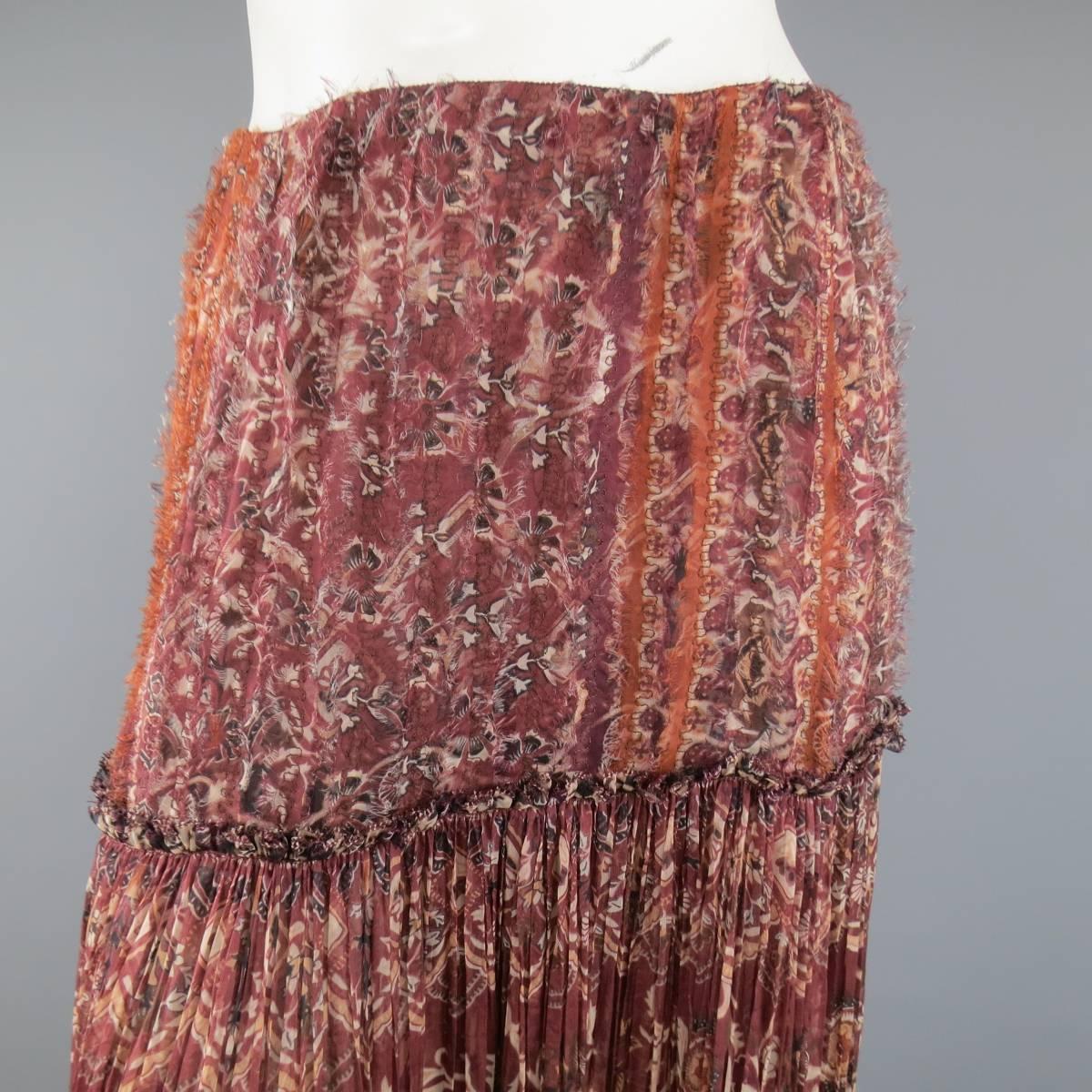 OSCAR DE LA RENTA Skirt - Size 8 Burgundy Floral Textured Silk Boho Maxi Skirt 2