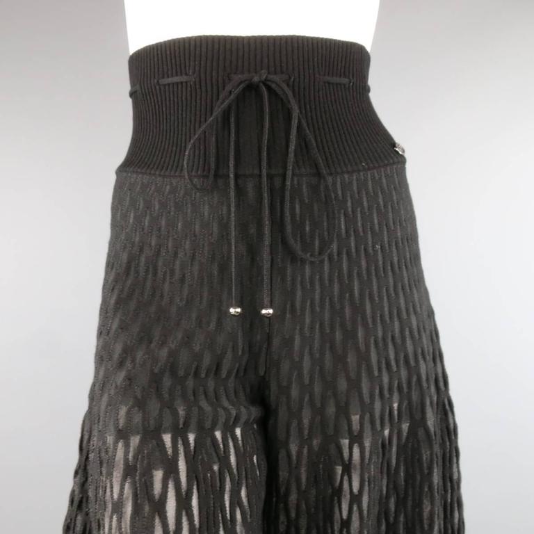 CHANEL Size 6 Black Sheer Net Pattern Knit Balloon Harem Style Dress ...