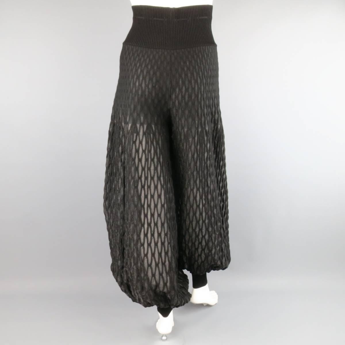 CHANEL Size 6 Black Sheer Net Pattern Knit Balloon Harem Style Dress Pants 1