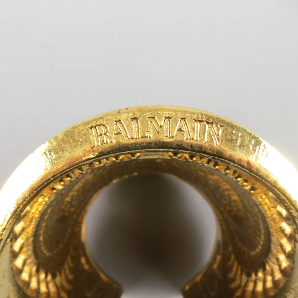 Women's BALMAIN Gold Tone Engraved Brass Oversized Cuff Bracelet 2012