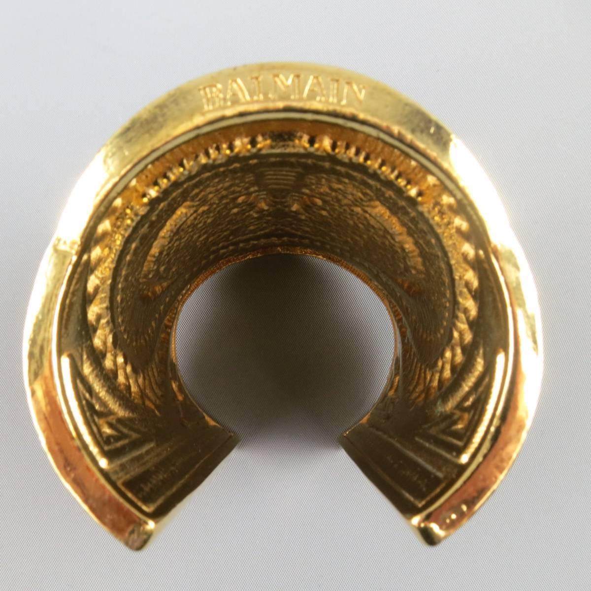 BALMAIN Gold Tone Engraved Brass Oversized Cuff Bracelet 2012 In New Condition In San Francisco, CA