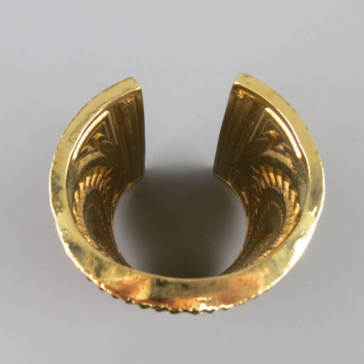 BALMAIN Gold Tone Engraved Brass Oversized Cuff Bracelet 2012 1