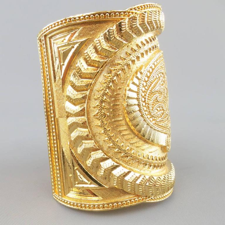 BALMAIN Gold Tone Engraved Brass Oversized Cuff Bracelet 2012 at ...