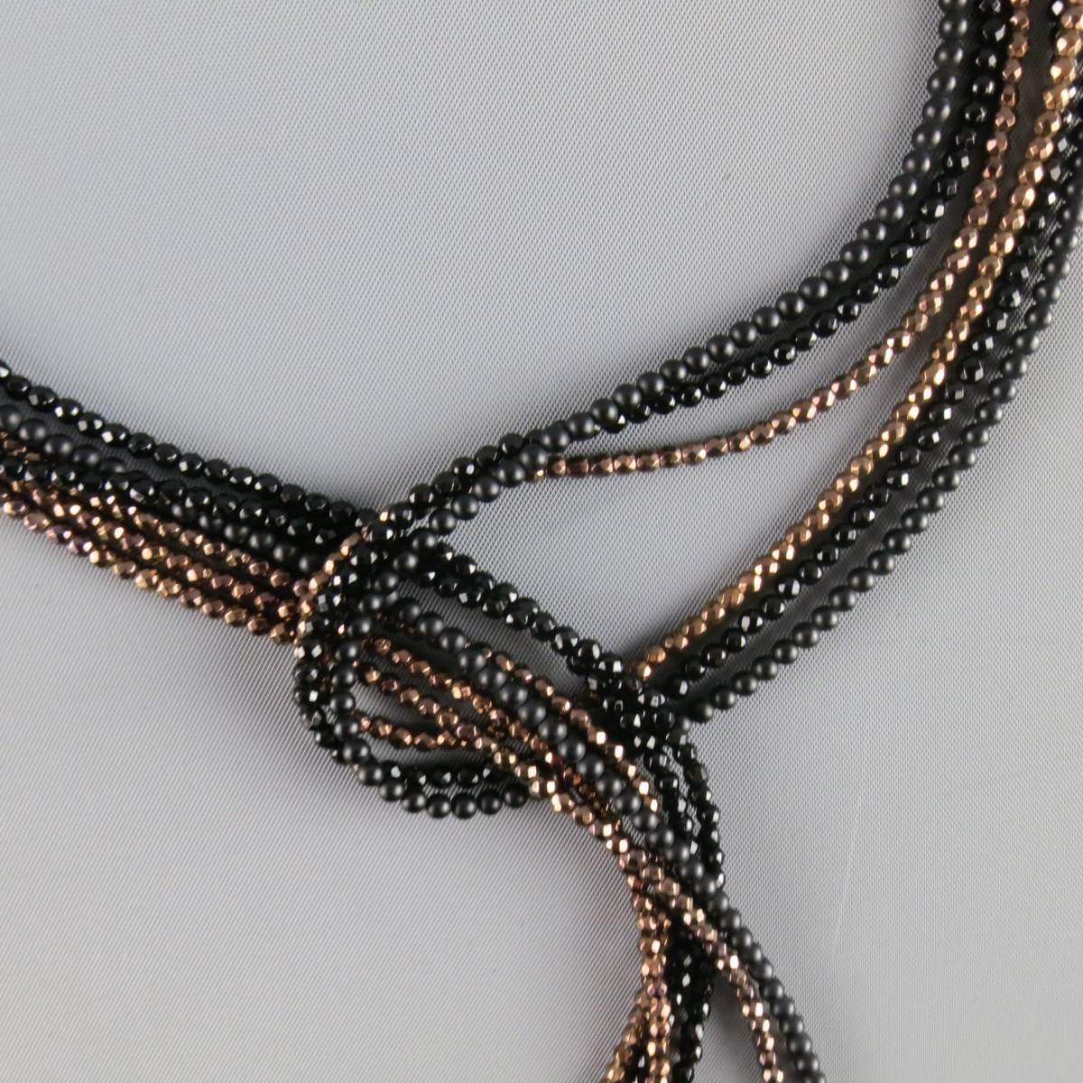 Women's or Men's BRUNELLO CUCINELLI Black & Bronze Sterling Silver Beaded Loop Necklace