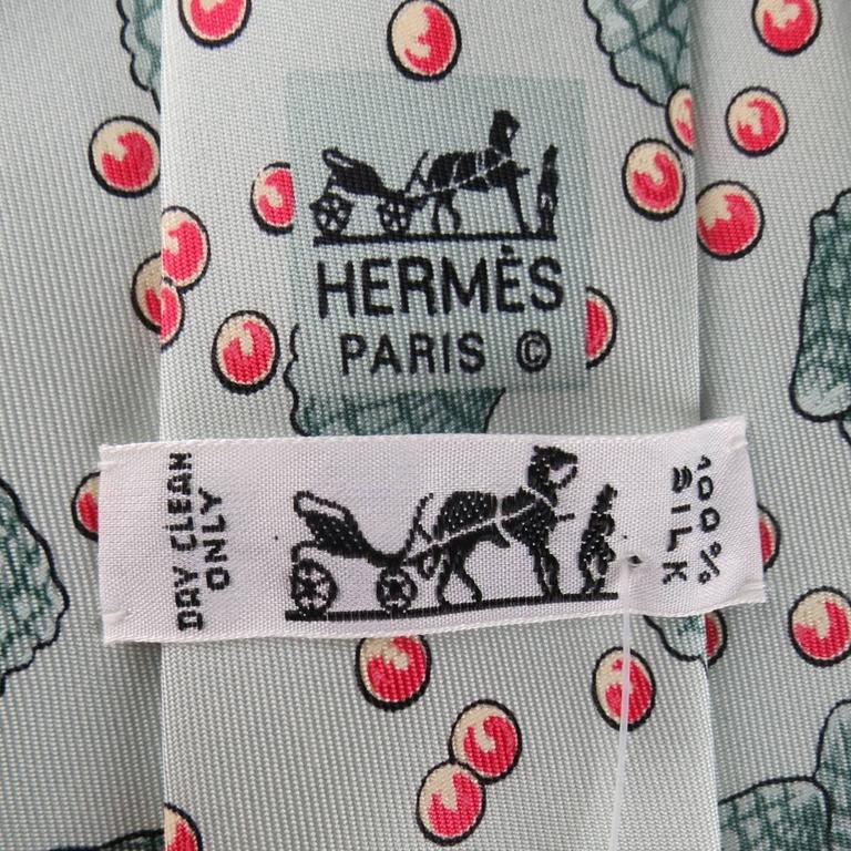 HERMES Mint Clam Sea Shell and Red Pearl Print Silk Tie at 1stDibs