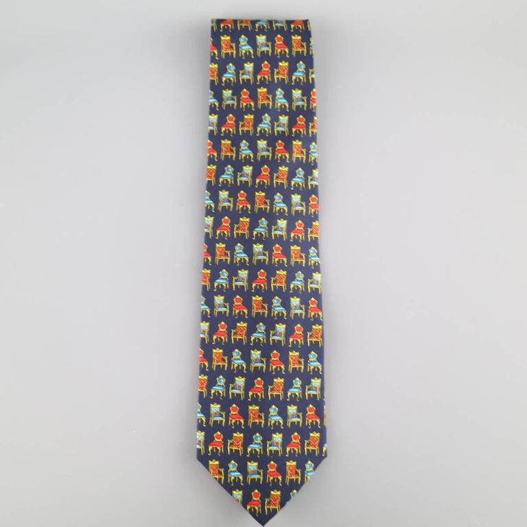 vintage gianni versace navy red and gold chair print silk tie for