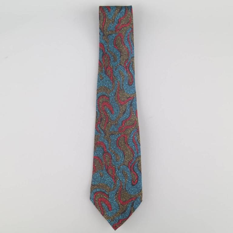 Vintage 1980s GIANNI VERSACE Tie - Olive Red and Blue Abstract Print ...