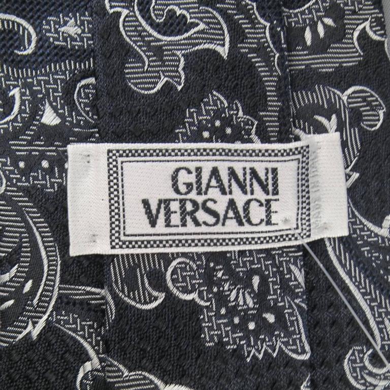Vintage GIANNI VERSACE Black and White Paisley Silk Tie at 1stDibs