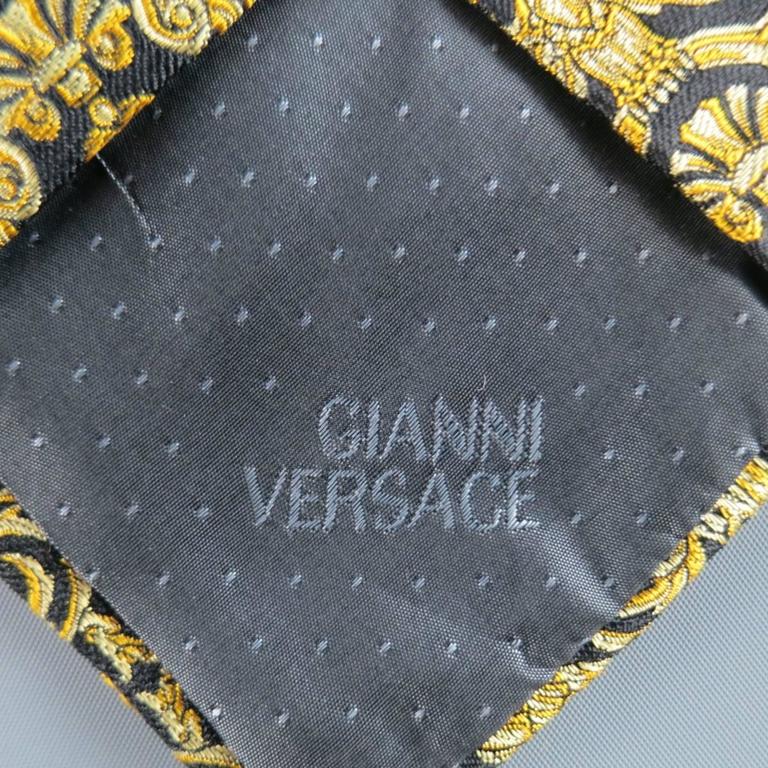 GIANNI VERSACE Gold and Black Eagle Brocade Print Silk Tie at 1stDibs