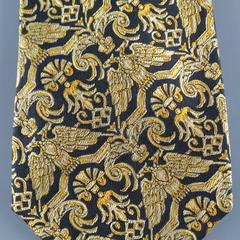 GIANNI VERSACE Gold & Black Eagle Brocade Print Silk Tie