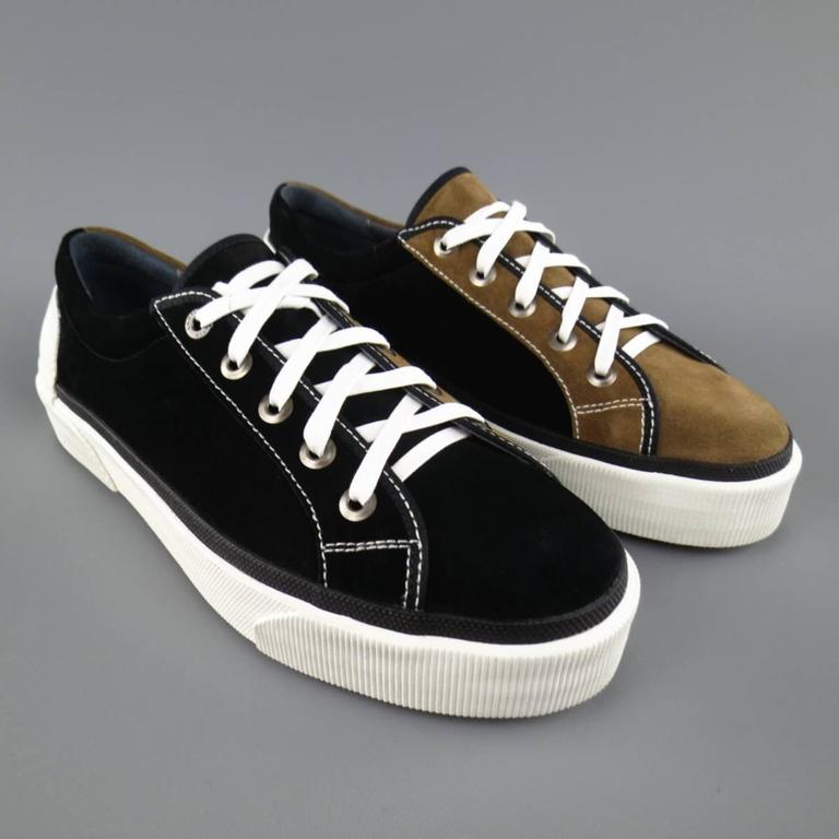 Men's LANVIN Size 11 Tan and Black Two Mixed Toned Suede Sneakers at ...