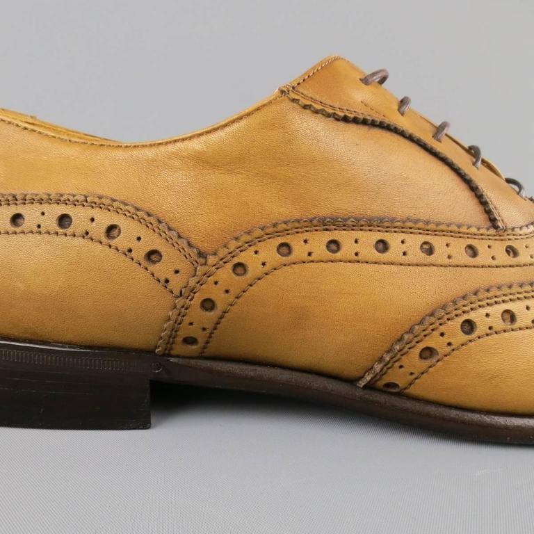 SALVATORE FERRAGAMO Size 11 Tan Antique Leather Cap Toe Lace Up Shoes